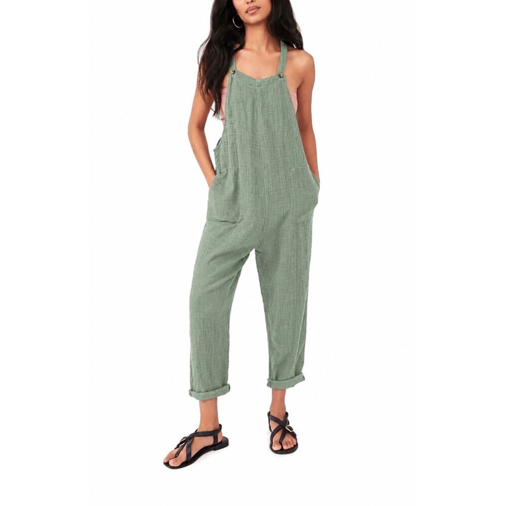 Free People Sezanne Jumpsuit Sz XSmall Overalls Cotton Lagenlook Boho Peasant
